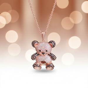 Collier pendentif ours en peluche en or rose et diamants pour femme, cadeau adorable avec diamants naturels taille brillant ronde - Product Image 2