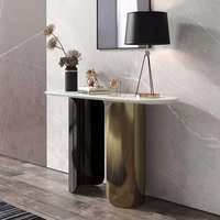Table console en marbre italien en gros, acier inoxydable, moderne, pour hall d'entrée, hôtel, villa, mobilier sur mesure