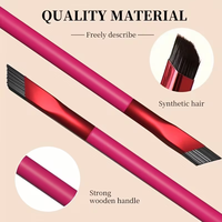 Kuas Alis Bevel Persegi, Kuas Rias Alis Alami, Kuas Rias Garis Rambut dengan Gagang Kayu dan Ferrule Aluminium untuk Kosmetik
