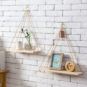 Estante de pared de madera de color natural, forma rectangular, para exhibición decorativa - Product Image 1