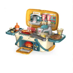 Kids Kitchen Set Simulation Cooking Kitchenware with Spray DIY Playhouse Cutlery Tote Basket Toys