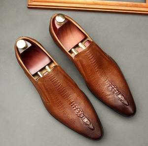 Chaussures habillées formelles pour hommes en cuir véritable respirant à imprimé crocodile, à bout pointu, pour affaires et mariages - Product Image 2