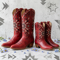 Bottines de cow-boy pour femme, talon perlé, design classique, bottes hautes pour fille, bout rond, chaussures plates marron pour femme