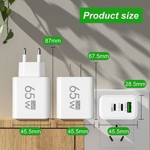 <span class=keywords><strong>Chargeur</strong></span> de Téléphone Mobile 1USB+2PD 65W Boîtier Givré <span class=keywords><strong>avec</strong></span> Prise EU US, Adaptateur Secteur Tête de Charge Rapide 5V2A Multiports PD Type C - Product Image 5