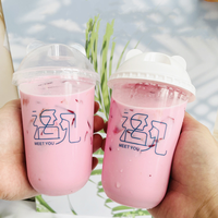 Gobelets en plastique transparents personnalisés pour emporter, en PET/PP, à fond rond, pour bubble tea, café glacé, 16 et 24 oz, avec couvercles panda, gobelet Boba en forme d'ours