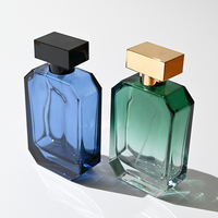 Flacon de parfum vide carré plat dégradé 30ml 50ml 100ml avec étiquette personnalisée, bouchon rectangulaire noir et doré, en verre, avec boîte cadeau