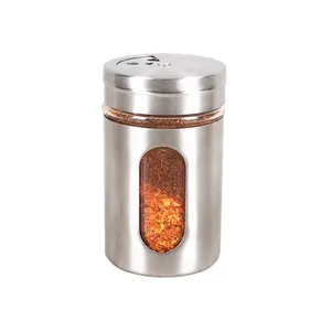 Tarros de sal de 80ml, botella de pimienta de 90ml, contenedor de vidrio vacío de 3oz para especias de cocina con funda protectora de acero inoxidable, tapa de agujero