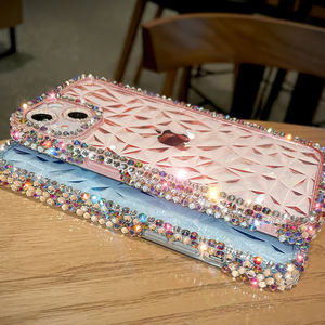 لهاتف iPhone 16 15 14 13 مصنوع يدويًا من الكريستال اللامع جراب ماسي لهاتف iPhone تألق وردي شفاف مع مصد ماسي - Product Image 3