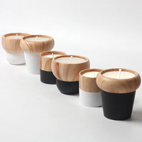 Vente en gros de pots à bougies en céramique personnalisés, supports uniques mats de style nordique avec couvercles en bois pour la fabrication de bougies et la décoration intérieure