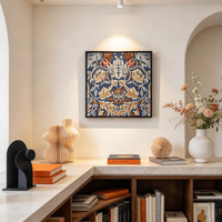 Tableau tapisserie tête d'ours sauvage doré luxe design original, broderie tissée cadre décoration hôtel