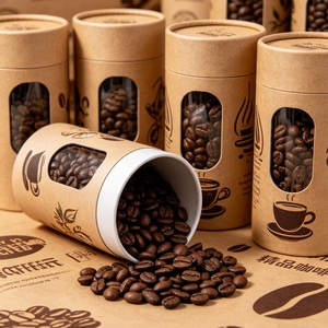 กระป๋องเก็บกาแฟทรงกระบอกทำจากกระดาษคราฟท์ มีหน้าต่างใส บรรจุภัณฑ์เกรดอาหาร รีไซเคิลได้ สำหรับเมล็ดกาแฟและชา - Product Image 2