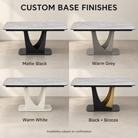 Table à manger moderne extensible en céramique 180-260 cm avec plateau en verre trempé et base en bronze noir pour salle à manger