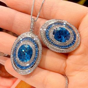 Fashion Bulk Eco-friendly Copper 10-12MM Blue Cubic Zirconia Pendant Ring <b>Jewellery</b> <b>Sets</b> <b>for</b> <b>Women</b> Wholesale - Product Image 3