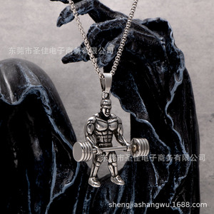 จี้สร้อยคอรูปนักกีฬายกน้ำหนักสแตนเลสสตีล รุ่น SP1074 เครื่องประดับแฟชั่นธีมการ์ตูน - Product Image 5