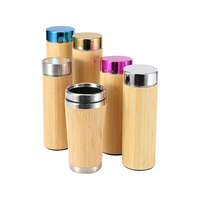 Botol Termos Vakum Stainless Steel Ramah Lingkungan Murah dengan Tutup, Berbahan Bambu