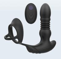 Nouveau Vibrateur Anal Vibrant avec Anneau Pénien, Machine de Massage de la Prostate, Vibrateur Plug Anal à Poussée pour Hommes et Femmes, Jouets Sexuels Anaux