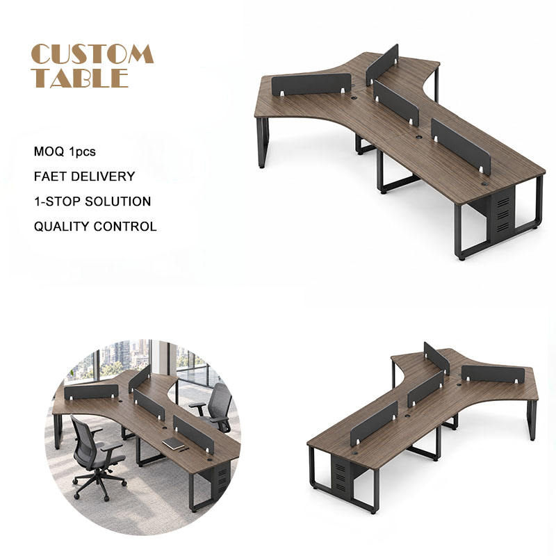 Black Loop Legs, Dark Wood Grain Top, Office Partition Desk, Cable ...