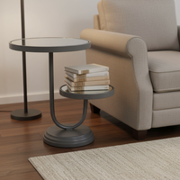 Miroir de piédestal moderne à 2 couches en métal noir Petite console Tables d'appoint pour salon Chambre à coucher Café Table d'appoint Home bar Villas