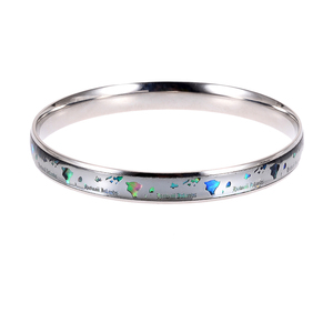 Brazaletes de mapa de las <span class=keywords><strong>islas</strong></span> hawaianas de concha de abulón negro pulseras de acero inoxidable para mujeres y hombres - Product Image 1