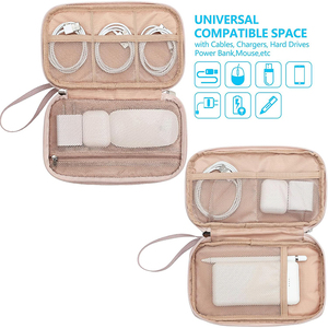 Estuche organizador de cables de viaje de doble capa, bolsa electrónica para dispositivos tecnológicos, esencial para cables de cargador, teléfono, unidad flash, color rosa - Product Image 5