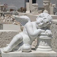TREVI Garden Decoration Life Size White Marble Stone Small Wings Angel Statues Sleeping Cherub Sculpture for Sale