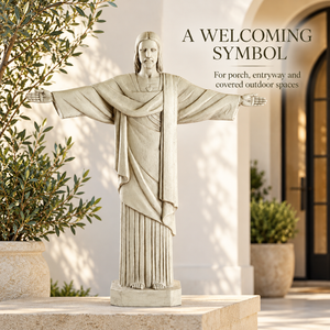 Statua di Gesù Cristo <span class=keywords><strong>in</strong></span> Resina con Braccia Aperte, Figurina del Sacro Cuore, Finitura Anticata <span class=keywords><strong>in</strong></span> Pietra, Resistente alle Intemperie per Giardino Esterno - Product Image 6