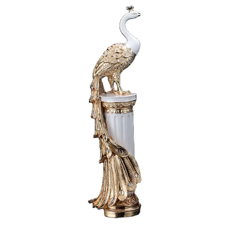 Wholesale Factory figurine Statue Customized Modern Home Decor Resin Arts Crafts golden peacock