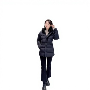 25 Nouveaux Blousons d'hiver pour femmes de style coréen <span class=keywords><strong>KOLON</strong></span>, mi-longs, taille cintrée, doublure polaire épaisse, à capuche et ceinture, 100g-150g de duvet - Product Image 1