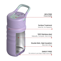 Bouteille d'eau de sport pour enfants sans BPA, 12 oz, double paroi, en acier inoxydable 304, isolée sous vide, avec paille