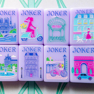 160 tuiles <span class=keywords><strong>de</strong></span> mahjong en acrylique violet pastel, polies à la main - Ensemble <span class=keywords><strong>de</strong></span> mahjong américain personnalisé pour 4 joueurs avec la <span class=keywords><strong>tour</strong></span> Eiffel et des motifs floraux - Product Image 5
