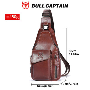 กระเป๋าคาดอกหนังแท้สไตล์วินเทจ BULLCAPTAIN สำหรับผู้ชาย พร้อมพอร์ตชาร์จ USB ช่องใส่ของหลายช่อง กระเป๋าสะพายข้างแบบครอสบอดี้ กระเป๋าเดินทางสะพายไหล่ - Product Image 5