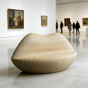 Banc d'extérieur en fibre de verre avec dossier découpé, design moderne, forme en L, pieds sabre, assise anticorrosion pour parcs, hôtels et espaces publics - Product Image 6