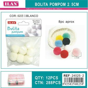 Pompon Ilan Bolita 2,5 cm blanc, fournitures artisanales - Product Image 1