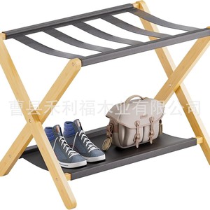Bamboo Luggage Rack Double Layer <b>Foldable</b> Storage Shelf For Hotel Home Use - Product Image 4