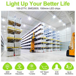 Ampoule LED Corn 80W/60W/48W, base E39, grande base Mogul, lampe LED COB 12000Lm pour garage, entrepôt, usine, atelier, rue, cour arrière - Product Image 2