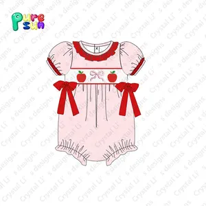 Wholesale Summer Casual Girl's Smocked Bubble Romper Little Baby Outfit With Swiss Dot Design Back To School Kids Clothing