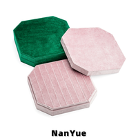 Boîte d'emballage à bijoux en velours, plateau de présentation octogonal pour bijoux, organisateur de bagues, logo personnalisé pour magasin de bijoux, comptoir de vente au détail, vitrine