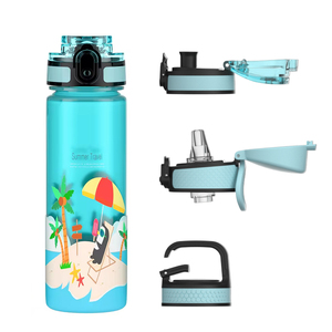 SilverJet 350ml <b>Plastic</b> Water Bottle With <b>Straw</b> Multiple Lids Eco-Friendly For Children Camping Travel - Product Image 2