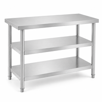 Table de travail en acier inoxydable à trois étagères, sans dosseret, pour cuisine scolaire, banc robuste, fourniture pour distributeurs