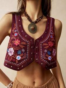 แจ็คเก็ตผ้าแคนวาสปักลายสไตล์โบฮีเมียนสีมารูนสำหรับฤดูใบไม้ผลิ ดีไซน์ใหม่ คุณภาพดีเยี่ยม ผลิตด้วยมือ เป็นมิตรกับสิ่งแวดล้อม เหมาะสำหรับทั้งชายและหญิง - Product Image 5