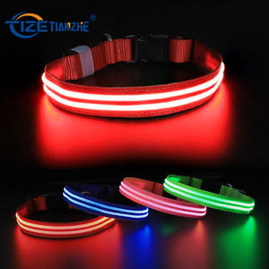 밤 <span class=keywords><strong>LED</strong></span> 번쩍이는 개 목걸이 2 선 광섬유 개 목걸이 빛에 어두운 개 안전 애완 동물 장치에 있는 유행 놀 - Product Image 1