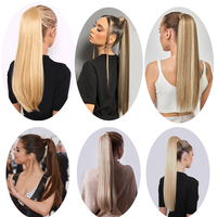 Vente en Gros 100% Cheveux Vierges Russes Queue de Cheval Humains à Enrouler avec Clip Longs