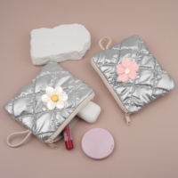 Tas kosmetik Mini portabel lucu personalisasi kantung penyimpanan lembut perak Puffy dengan ritsleting terbuat dari poliester tahan lama