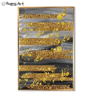 Terampil Artist Tangan-dicat Kualitas Tinggi Emas Abu-abu dan Hitam Abstrak Lukisan Cat Minyak Di Atas Kanvas untuk Ruang Tamu Dekorasi Lukisan Seni