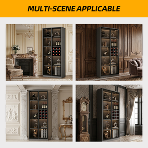 Mueble Bar <span class=keywords><strong>con</strong></span> Estantes Abiertos y Almacenamiento Inferior Cerrado, Mueble para Vino Negro <span class=keywords><strong>con</strong></span> Exhibidor para Botellas, Copas y Utensilios de Bar - Product Image 4