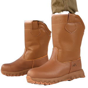 Snow <b>Boots</b> Leather Fur Integrated Winter Waterproof Warm High Top Unisex Adult Mid Heel Solid Color - Product Image 1