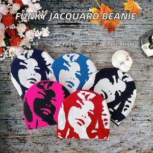 หมวกบีนนี่ไหมพรมอะคริลิก 100% ลายแจ็คการ์ด สไตล์ยูนิเซ็กซ์ Y2K แนวฟังกี้พังก์  รับสกรีนโลโก้ คุณภาพสูง ไม่มีขอบ  ถักแบบทั่วไป เหมาะสำหรับการเดินทาง - Product Image 2