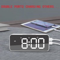Jam Alarm LED Digital tabung Nixie dapat diisi ulang, Jam Alarm cermin suara alami & musik terpasang di dinding dengan port USB
