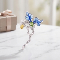 Bros Pin Perak Korea Berkualitas Tinggi dengan Zirkon Putih dan Bunga Enamel untuk Hadiah Pesta Pernikahan