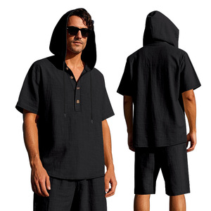 <span class=keywords><strong>Camicia</strong></span> estiva da <span class=keywords><strong>uomo</strong></span> in cotone Casual a maniche corte pantaloncini da spiaggia abito di <span class=keywords><strong>lino</strong></span> con cappuccio camicie <span class=keywords><strong>e</strong></span> <span class=keywords><strong>pantaloni</strong></span> corti - Product Image 4